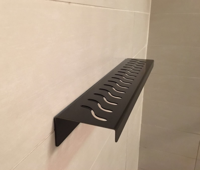 Brushed Nickel Shower Shelf, Elegant Drill & Screw Wall Mount Shower Shelf,  Ocean Wave Design