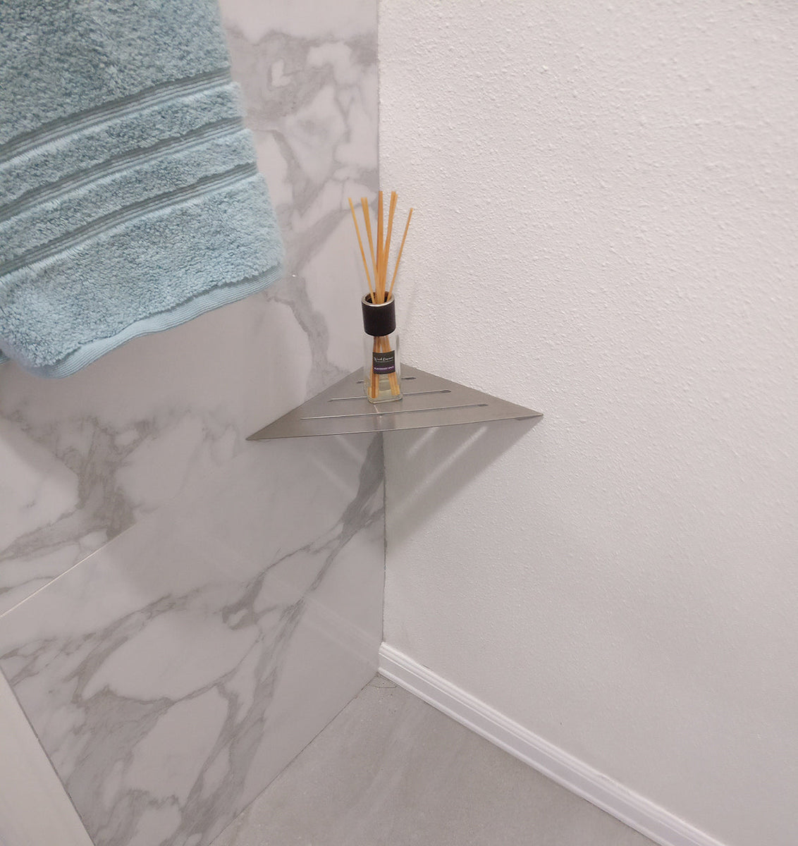 Brushed Nickel Metal Corner Shelf (Shower Corner Caddy)