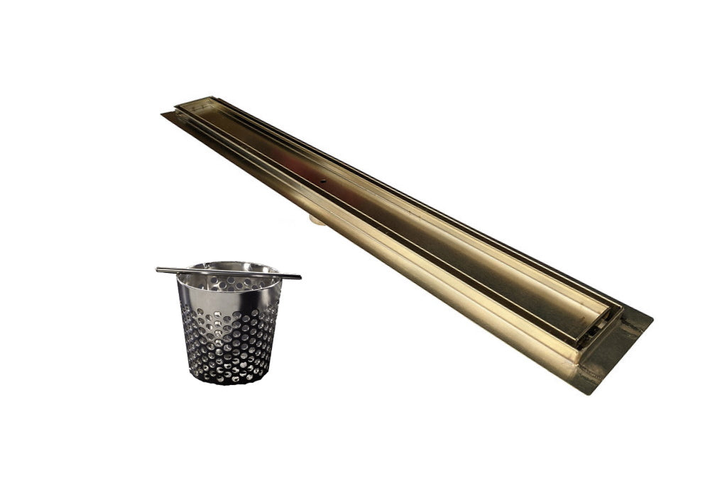 16 inch Satin Gold Tile Insert Linear Shower Drain by SereneDrains