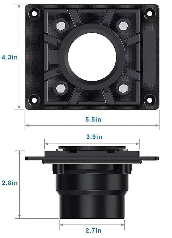 5 Inch Brushed Solid Flat Cover Square Shower Drain Kit with Hair Trap and Base Flange