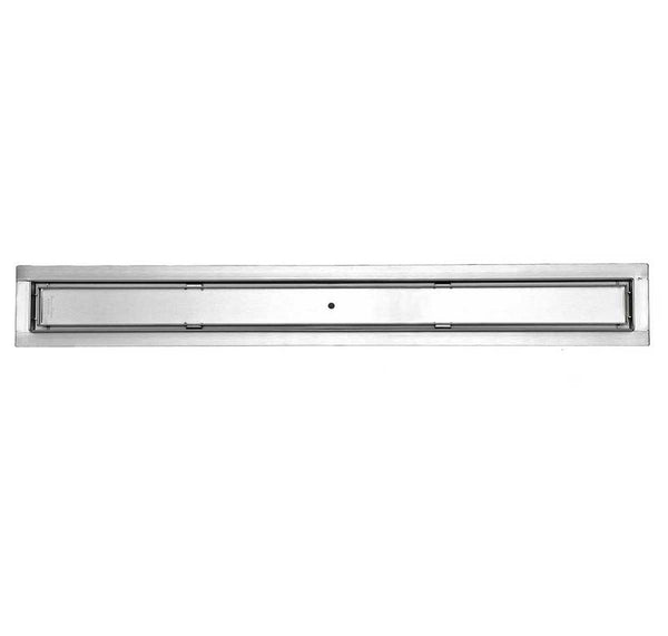 Brushed Nickel Tile Insert Linear Drains with Horizontal Side Outlet Discharge