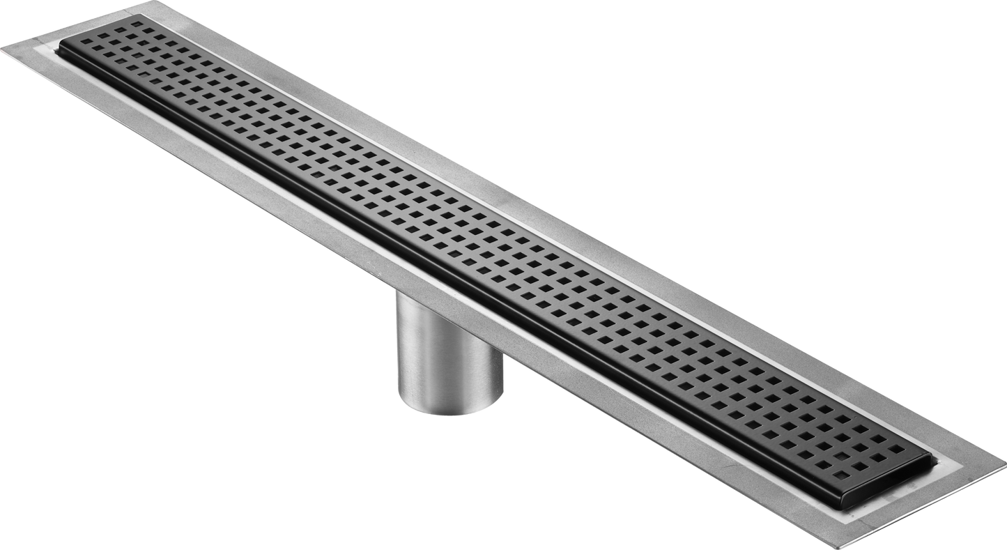 59 Inch Black Linear Shower Drain Square Design, Drains Unlimited