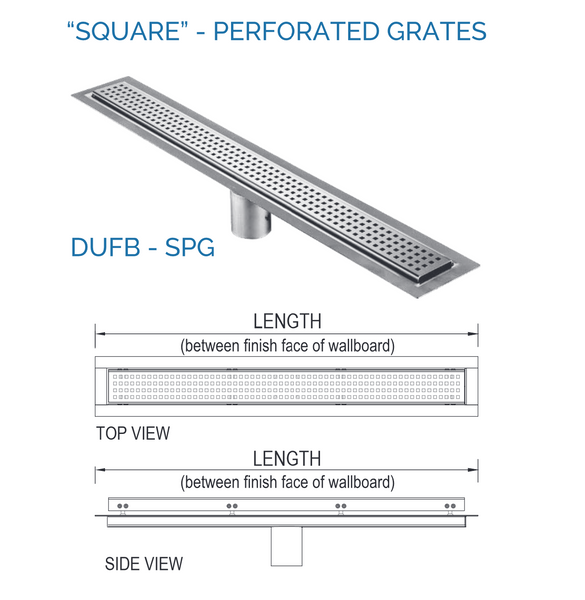 65 Inch Linear Drain Square Design Brushed Stainless Steel, Drains Unlimited