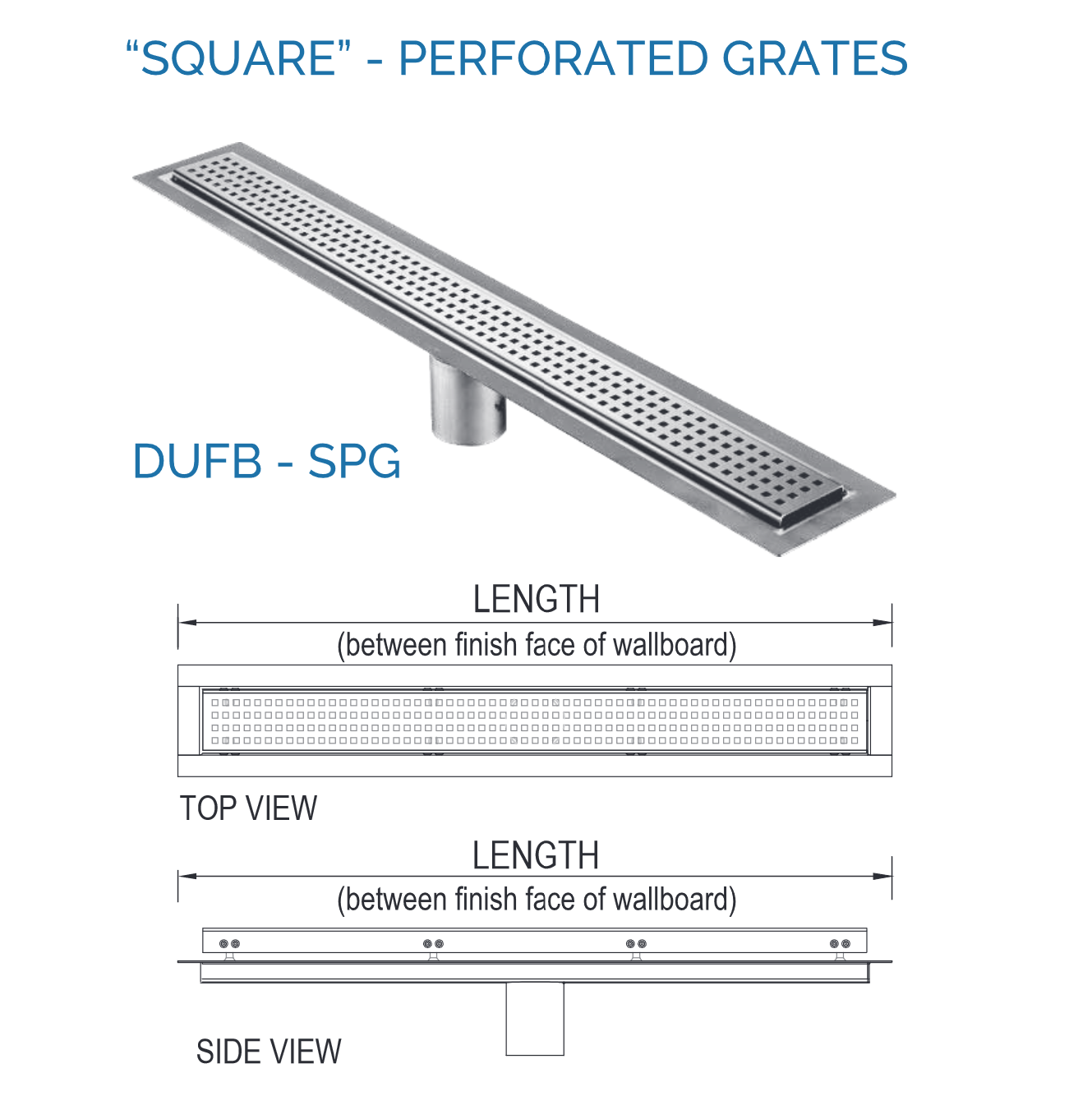 35 Inch Linear Drain Square Design Brushed Stainless Steel, Drains Unlimited