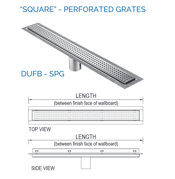 31 Inch Linear Drain Square Design Brushed Stainless Steel, Drains Unlimited