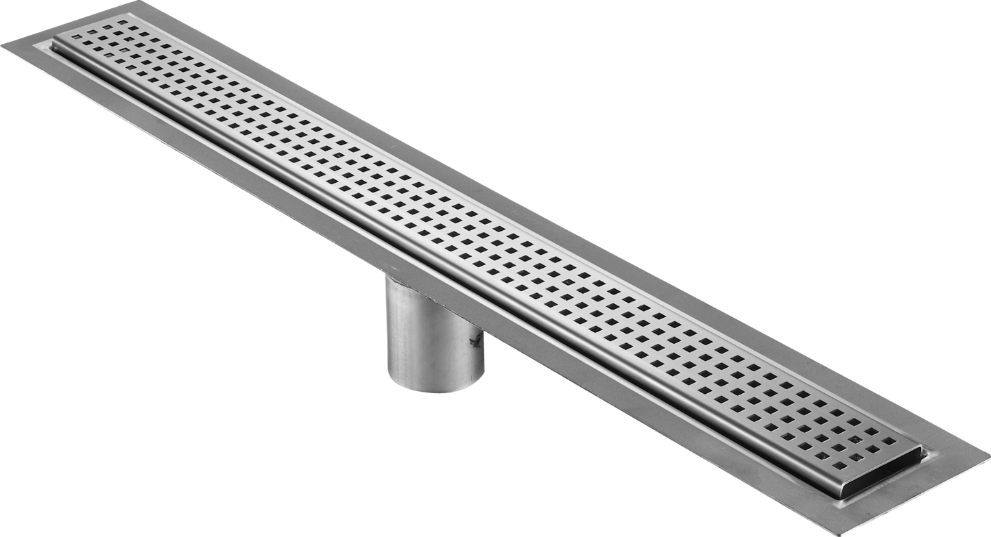 29 Inch Linear Drain Square Design Brushed Stainless Steel, Drains Unlimited