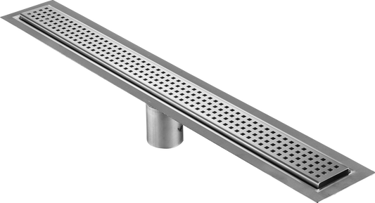 59 Inch Linear Drain Square Design Brushed Stainless Steel, Drains Unlimited