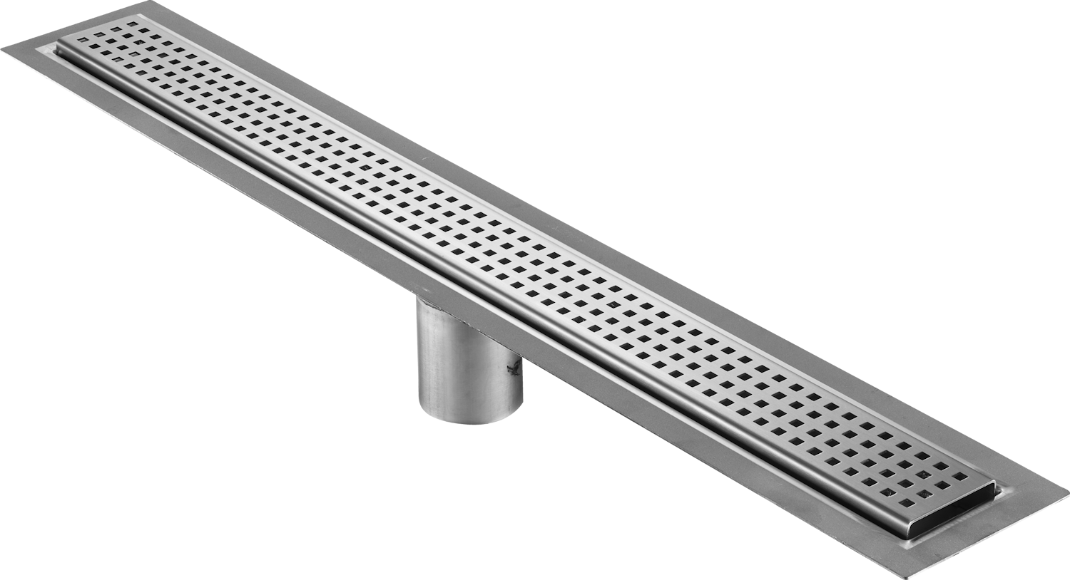 65 Inch Linear Drain Square Design Brushed Stainless Steel, Drains Unlimited