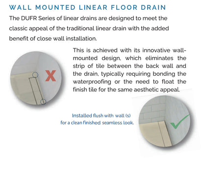 40 Inch Wall-Mounted Floor Linear Drain, Brushed Square Design, Backwall Flange