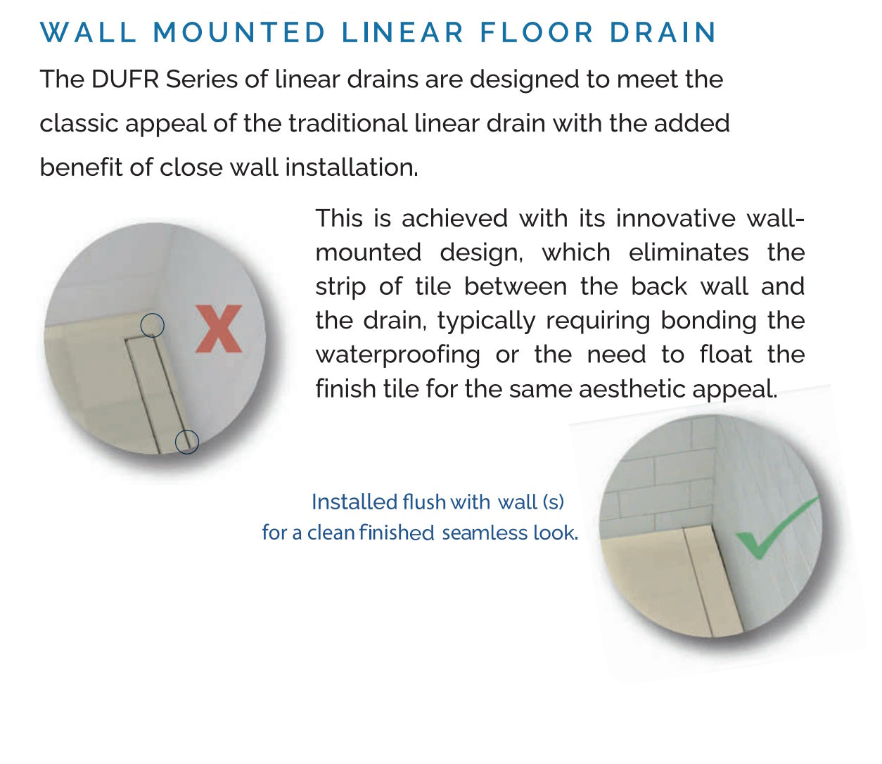 72 Inch Tile Insert Linear Wall Drain, Backwall Flange Only, Drains Unlimited