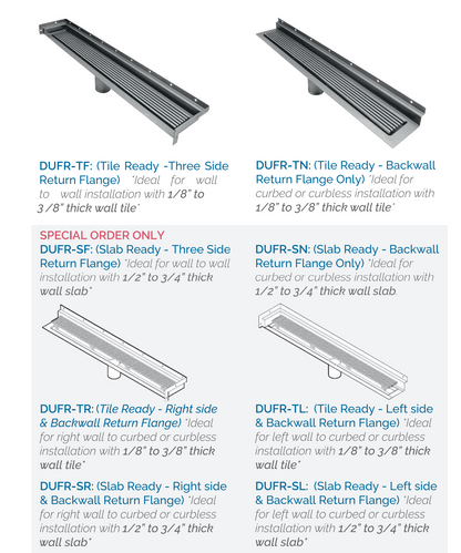 40 Inch Wall-Mounted Floor Linear Drain, Brushed Square Design, Backwall Flange