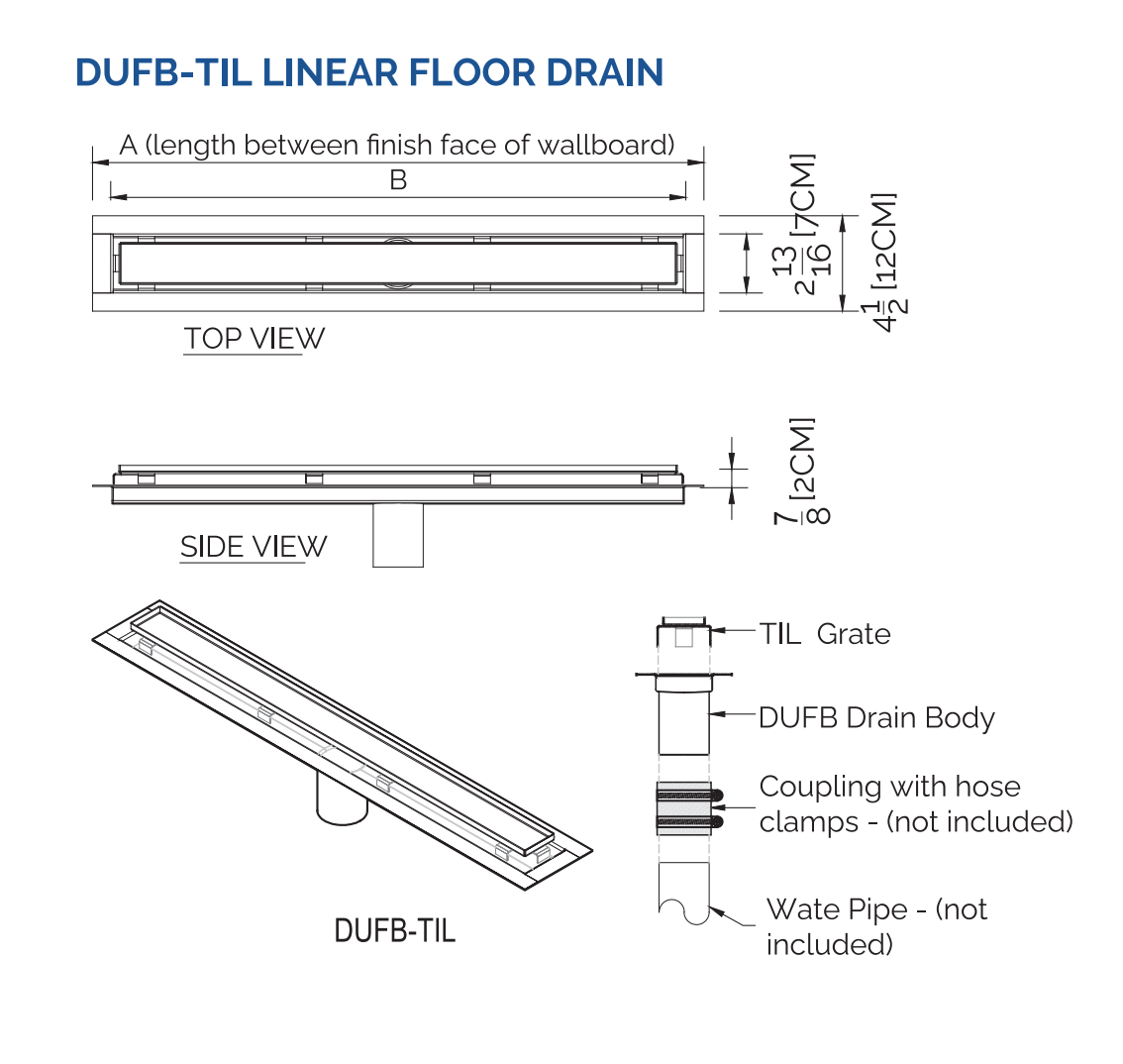 71 Inch Tile-in Linear Shower Drain Brushed Stainless Steel, Drains Unlimited