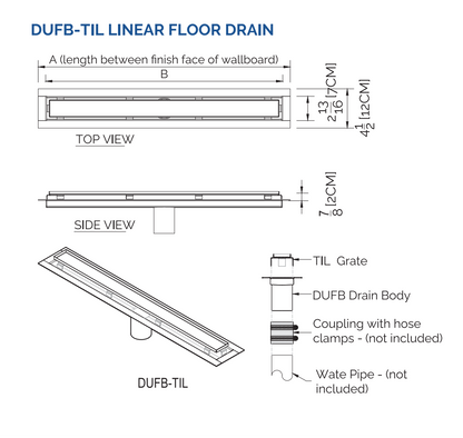 71 Inch Tile-in Linear Shower Drain Brushed Stainless Steel, Drains Unlimited