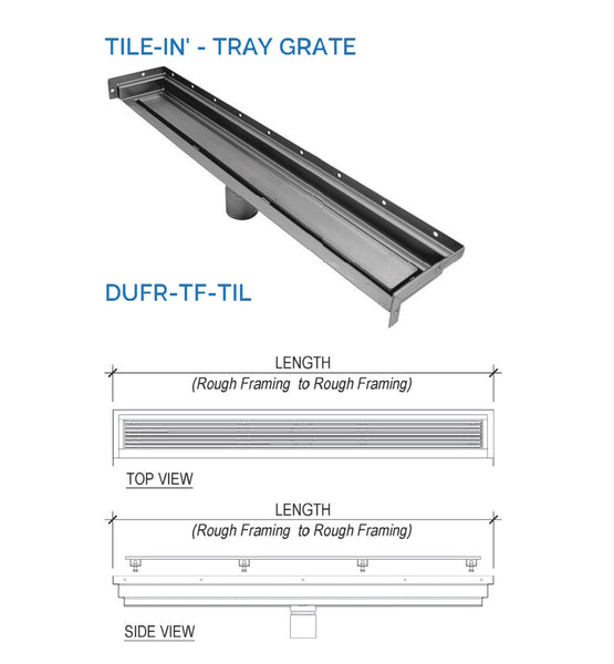 44 Inch Tile-in Wall Mounted Linear Floor Drain, Three Side Return Flange, Drains Unlimited