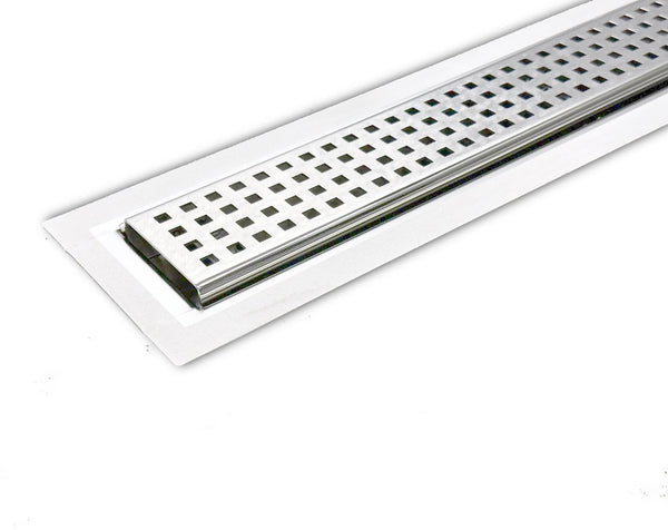 53 Inch Linear Drain Square Design Brushed Stainless Steel, Drains Unlimited