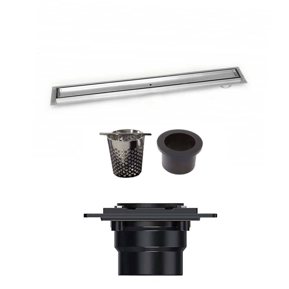 24 Inch Offset Linear Shower Drain, Full Shower Drain Assembly Kit