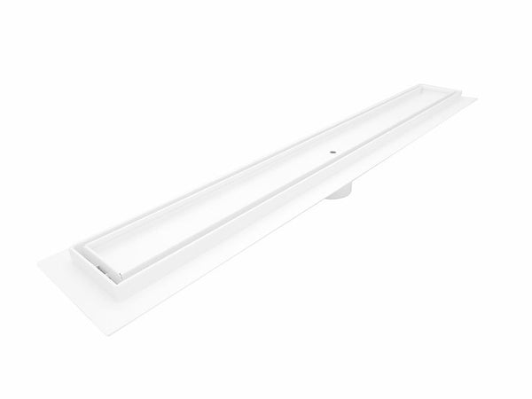 Matte White Tile Insert Linear Drains with Horizontal Side Outlet Discharge