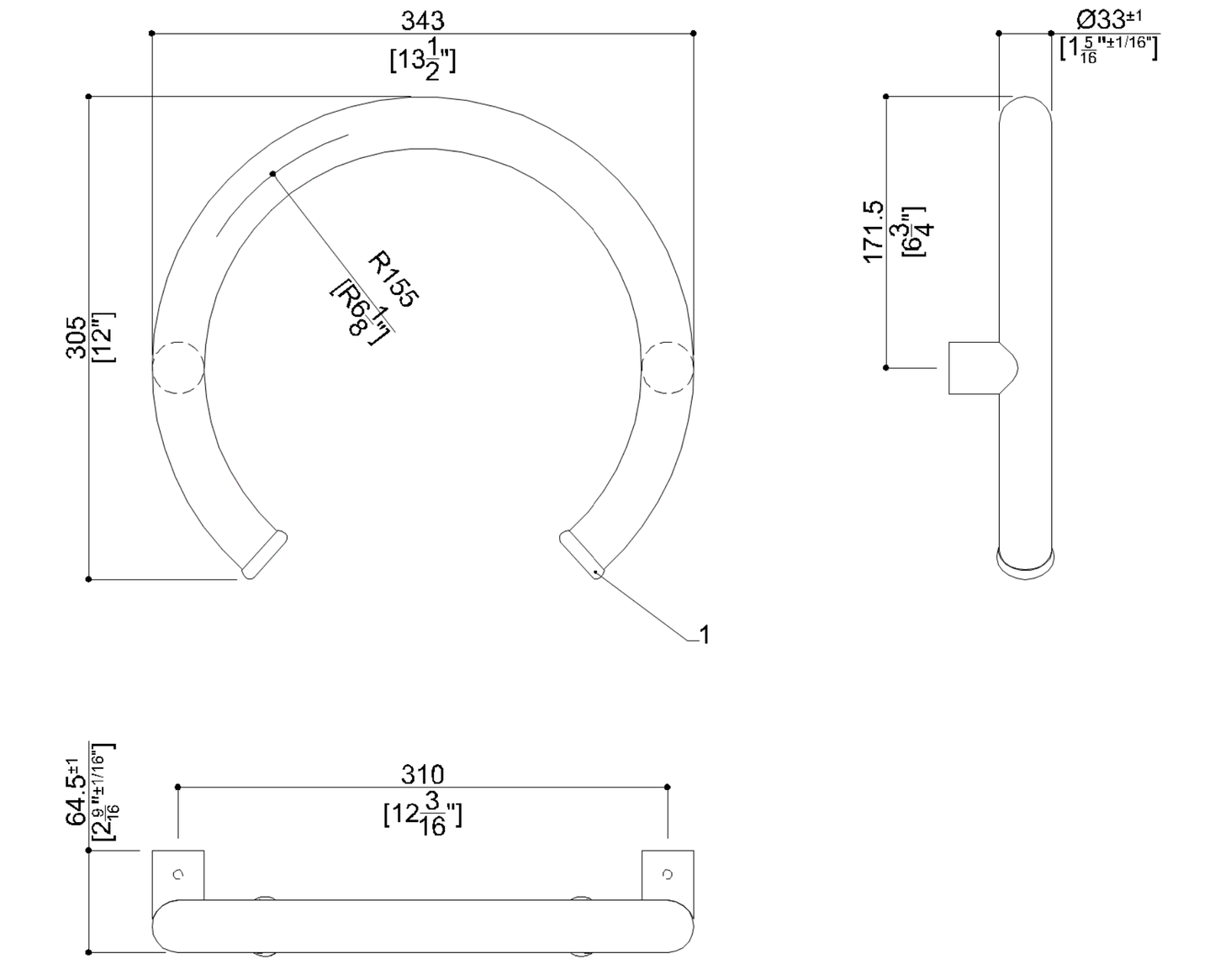 Biscuit Curved Grab Bars, Ponte Giulio Maxima Round Grab Bars