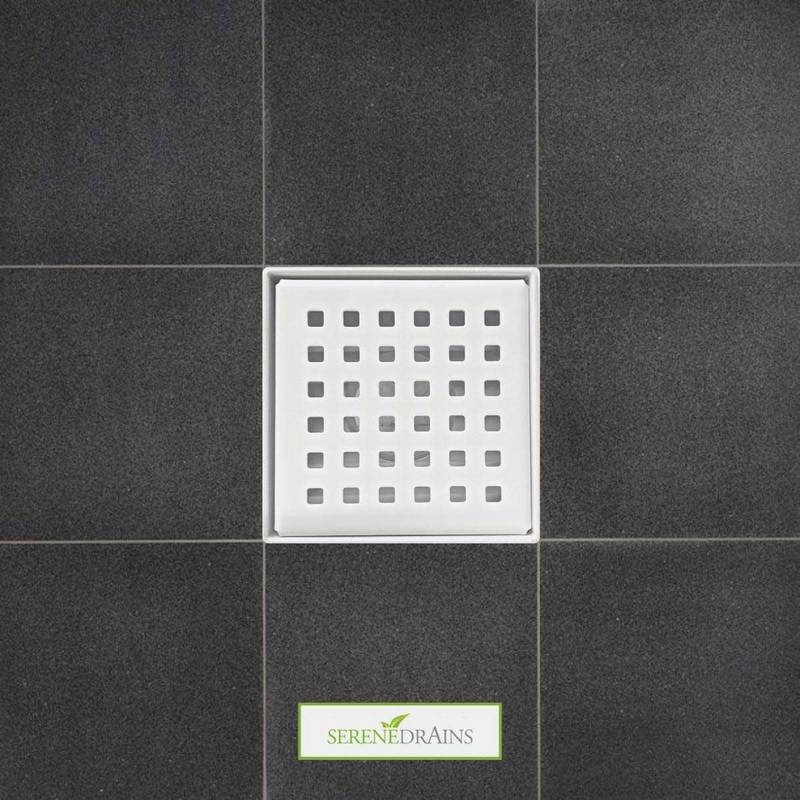 Square Drains, SereneDrains White 4 Inch Shower Drain Traditional Square Design