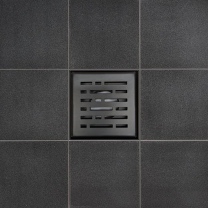 4 Inch Square Shower Drains, Matte Black Broken Lane Design, SereneDrains