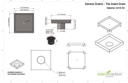 Tile Insert Floor Drain, Matte White 5 Inch Square Shower Drain