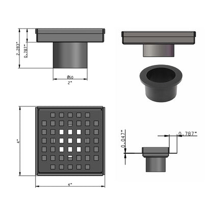 Square Drains, SereneDrains White 4 Inch Shower Drain Traditional Square Design