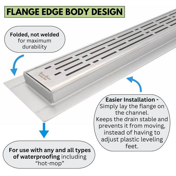 59 Inch Linear Shower Drain Brushed Finish Wind Design SereneDrains