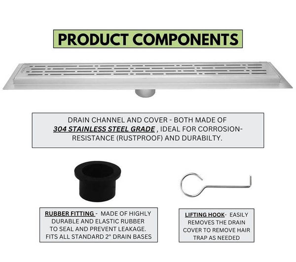 SereneDrains Brushed Nickel Linear Drains with Horizontal Side Outlet Discharge