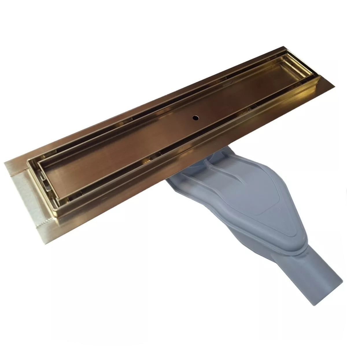 Satin Gold Tile Insert Linear Drains with Horizontal Side Outlet Discharge