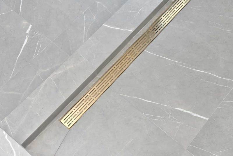 SereneDrains Satin Gold Linear Drains with Horizontal Side Outlet Discharge