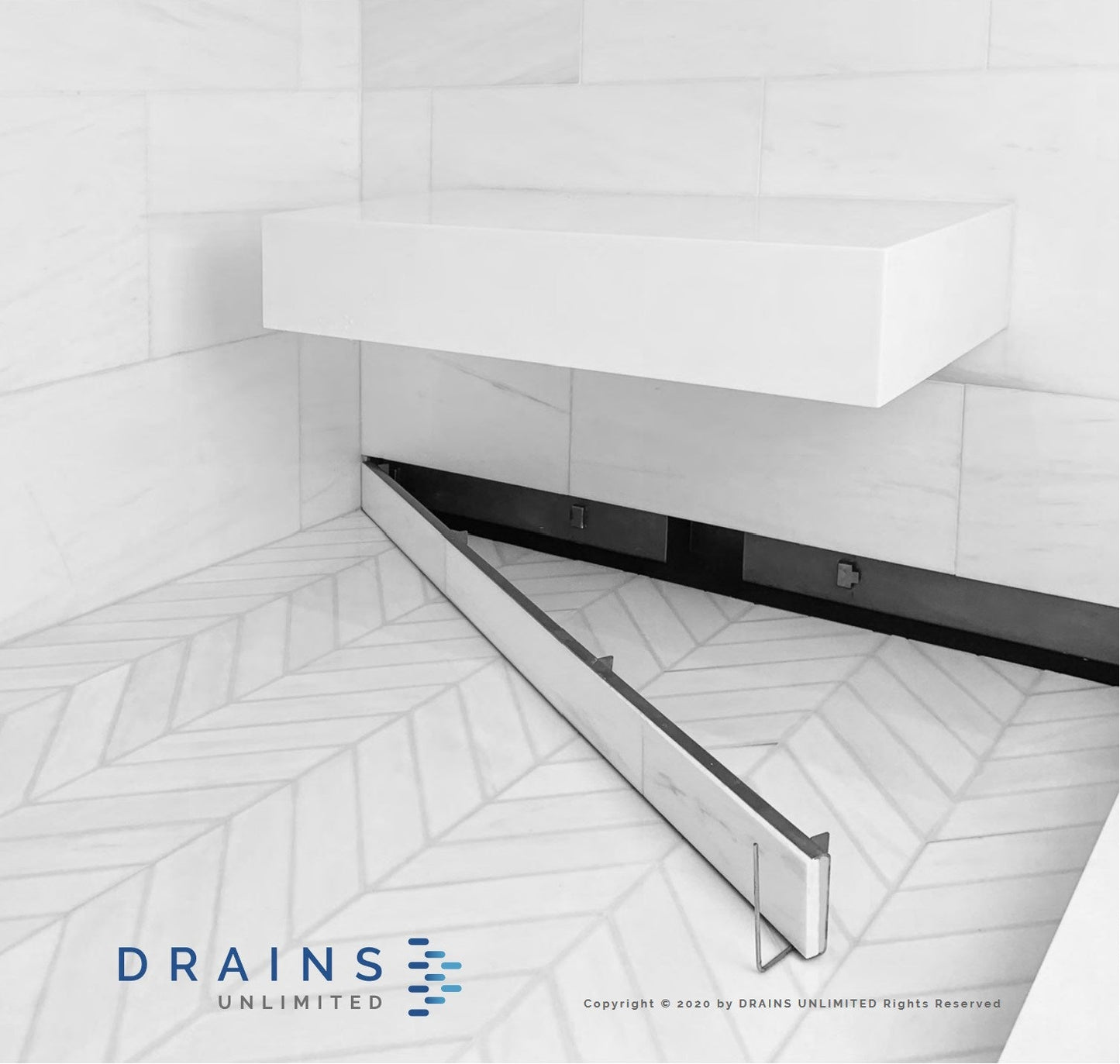 33 Inch Wall Recessed Tile-in Linear Drain, Wall to Wall Flange Design