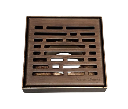 4 Inch Square Shower Drains, Oil Rubbed Bronze Broken Lane Design, SereneDrains