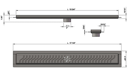 16 Inch Linear Shower Drain Ocean Wave Design by SereneDrains