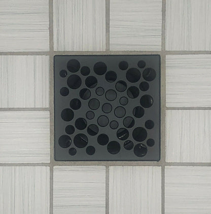 Ebbe E4812 Bubbles Matte Black Square Shower Drain with Installation Kit