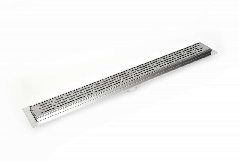 Brushed Nickel Linear Shower Drain with Free Hair Trap, Broken Lane Design By SereneDrains