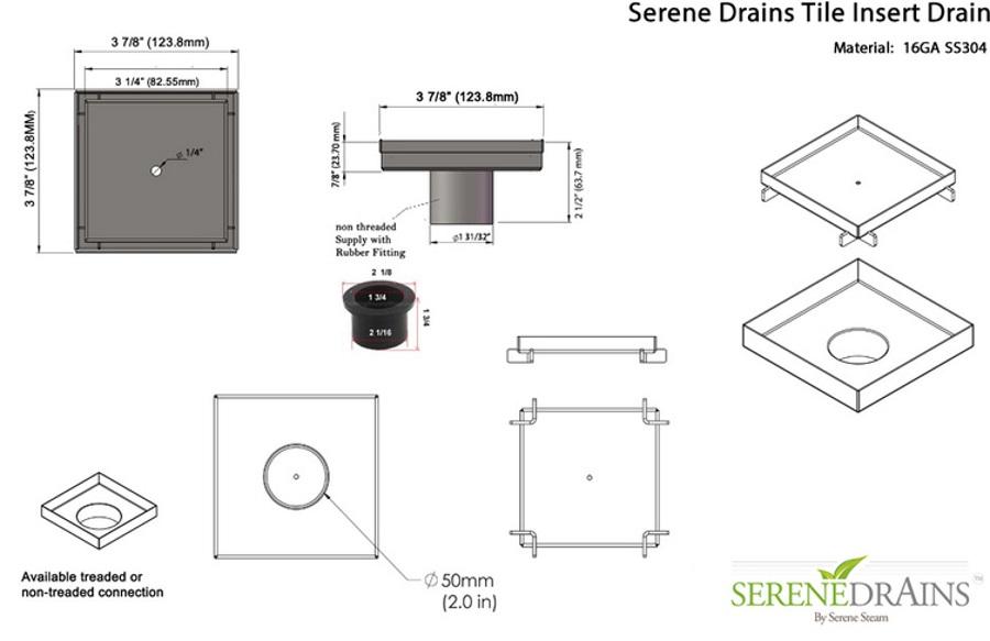 SereneDrains Tile Insert Square Shower Drain with Hair Trap Set (4 and 6 Inch Drains)