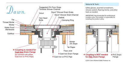 Dawn® PVC Shower Drain Base with Gasket, Hair Trap and Grate Hook, Drain Installation Set