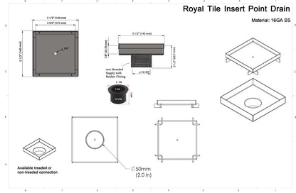 5 Inch Tile Insert Square Shower Drain with Hair Trap Set (4 Finishes)