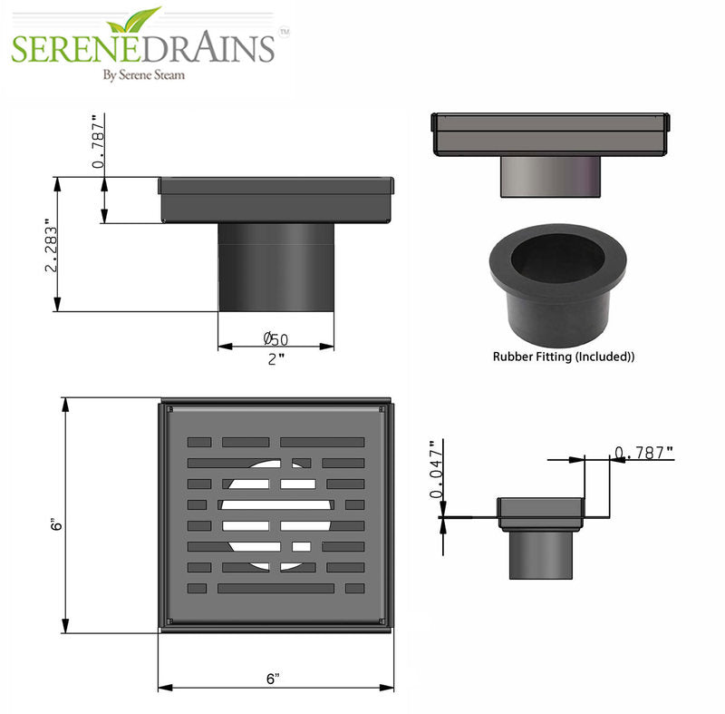 6 Inch Square Shower Drains Broken Lane Design by SereneDrains