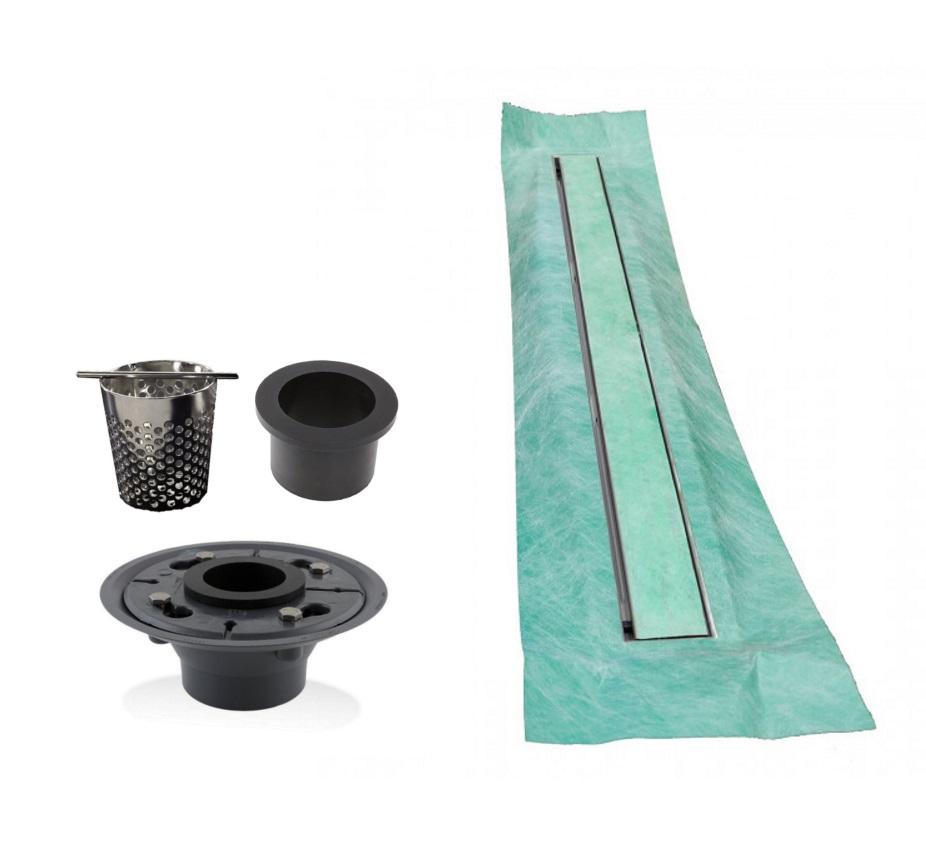 SereneDrains Complete Linear Drain Installation Kit: Invisible Slim Design Linear Shower Drain, 2 Inch ABS Shower Drain Base, Hair trap.