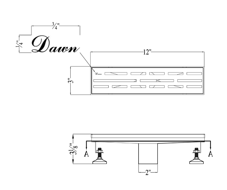 12 Inch Linear Drain with Adjustable Leveling Feet, Dawn USA Amazon River Series