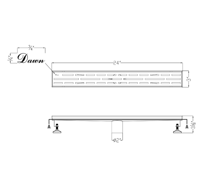 12 Inch Linear Drain with Adjustable Leveling Feet, Dawn USA Amazon River Series