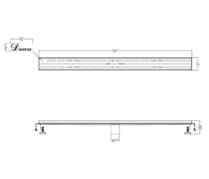 12 Inch Linear Drain with Adjustable Leveling Feet, Dawn USA Amazon River Series