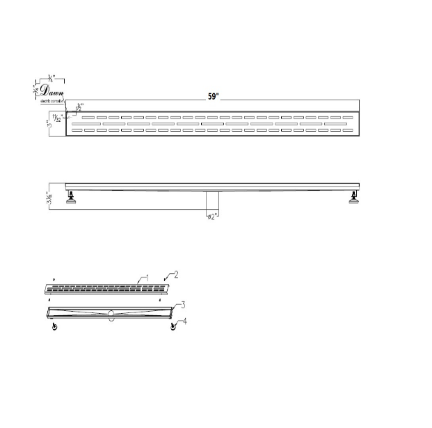 12 Inch Linear Drain with Adjustable Leveling Feet, Dawn USA Amazon River Series