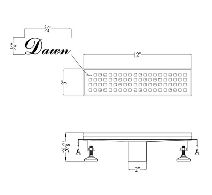 12 Inch Linear Drain with Adjustable Leveling Feet, Dawn USA Brisbane River Series