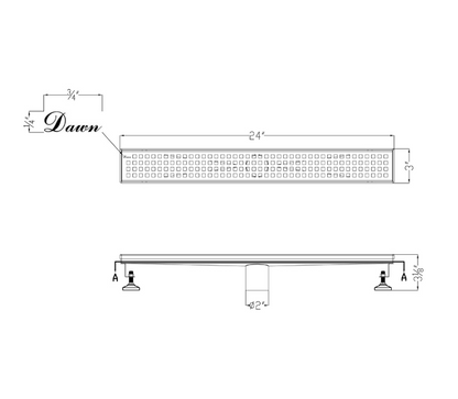 24 Inch Linear Drain with Adjustable Feet, Luxury Polished Finish Drain, Dawn USA LBE240304