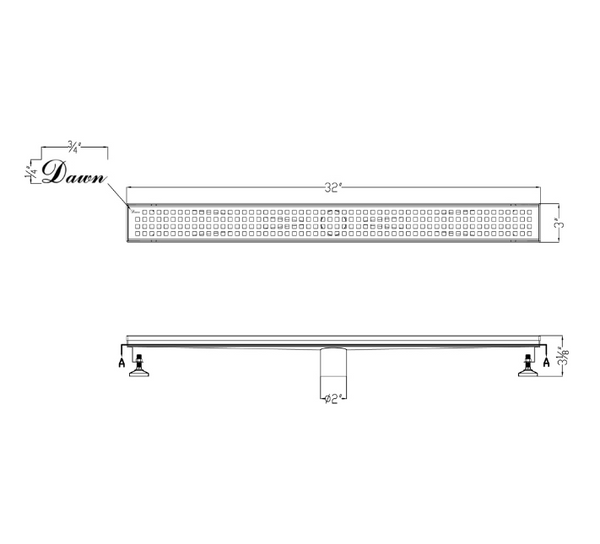 Dawn® 32 Inch Shower Linear Drain, Brisbane River Series, Polished Satin Finish