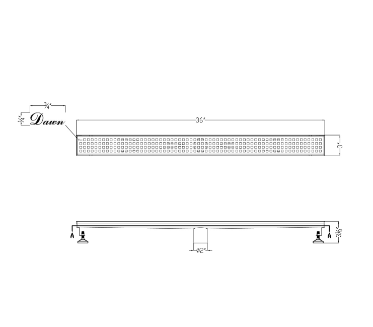 12 Inch Linear Drain with Adjustable Leveling Feet, Dawn USA Brisbane River Series