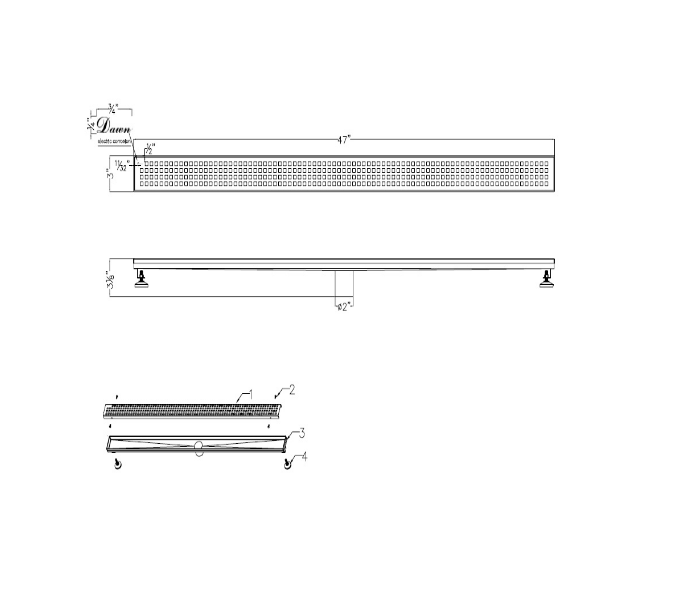 12 Inch Linear Drain with Adjustable Leveling Feet, Dawn USA Brisbane River Series