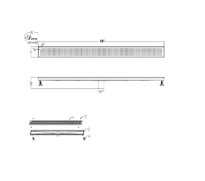 12 Inch Linear Drain with Adjustable Leveling Feet, Dawn USA Brisbane River Series